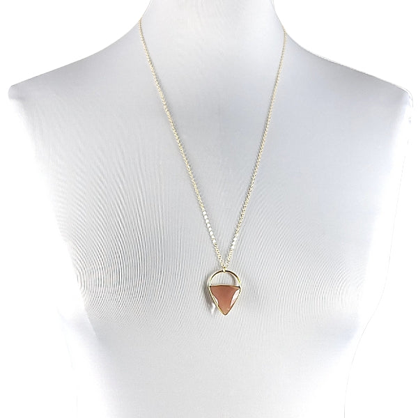 Limited Edition Peach Moonstone Gemstone Focal Pendant Necklace in Gold Vermeil On Adjustable 24" - 26" Chain, #6907-yg