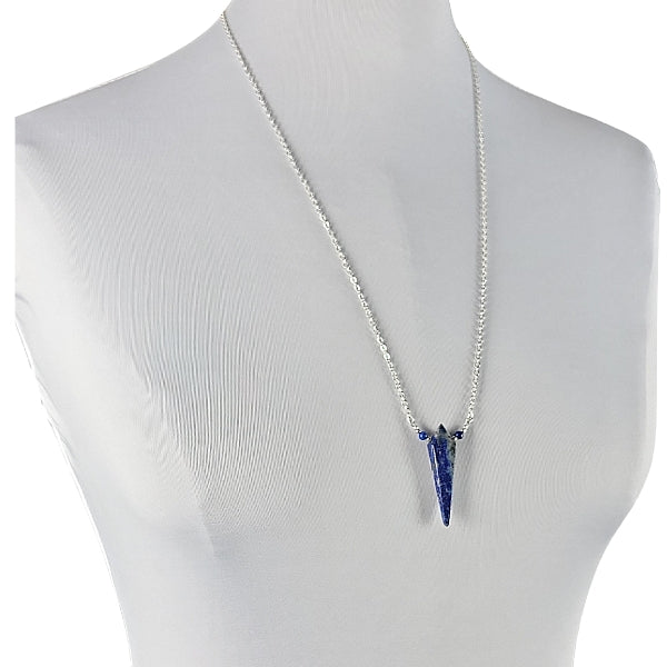 Limited Edition Lapis Kite Shape Gemstone Focal Pendant Necklace in Sterling Silver Adjustable 26" - 28" #6903-lap