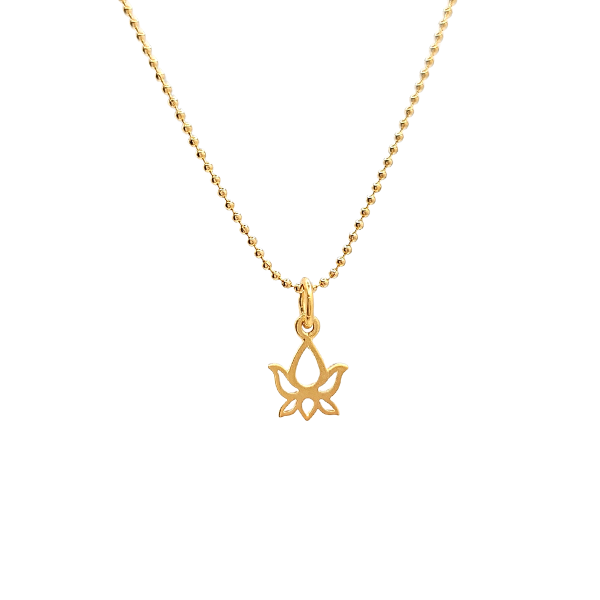 Tiny Cut Out Design Lotus Flower Pendant in 24K Gold Plate on a 16" or 18" Bead Chain, #8453