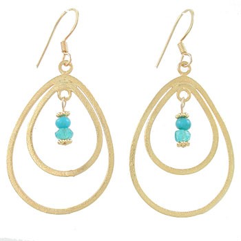 Limited Edition Open Gold Vermeil Teardrop Dangle Earrings with Apatite and Turquoise Gemstone Beads, 7831