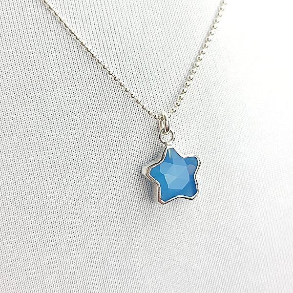 Star Shape Gemstone Necklace in Sterling Silver, Stone Choice, #6158-ss