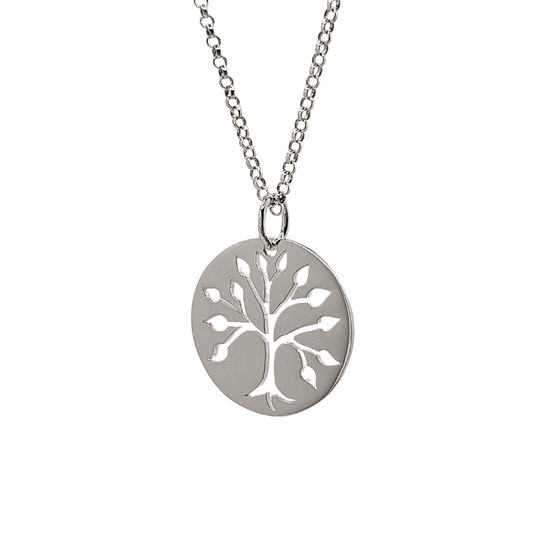 Large Cut Out Tree of Life Necklace in Sterling Silver on 18" Rolo Chain, #1110