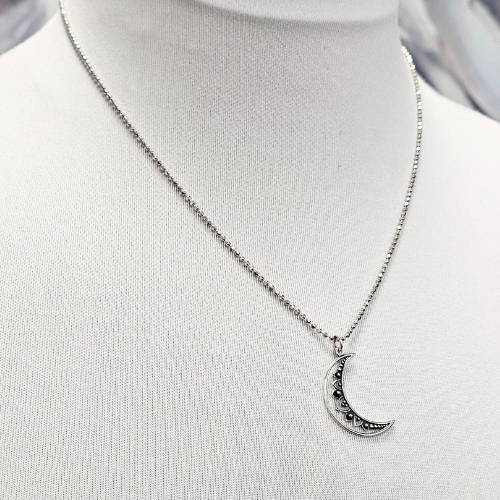 Medium Crescent Moon Mandala Sterling Silver 18" Necklace #6004