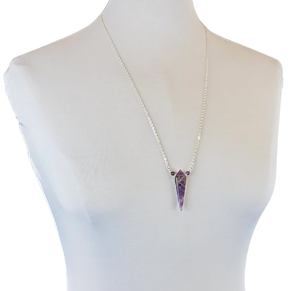 Limited Edition Amethyst Kite Shape Gemstone Focal Pendant Necklace in Sterling Silver Adjustable 26" - 28" #6903-ame