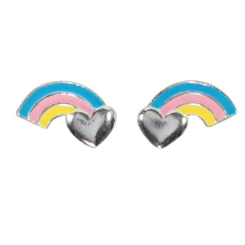 Children's Tiny Heart and Rainbow Stud Earrings, #7168