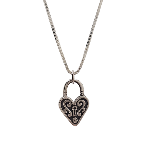 Small Heart Lock Necklace in Sterling Silver, 14', 16", 18", 20" or 24"