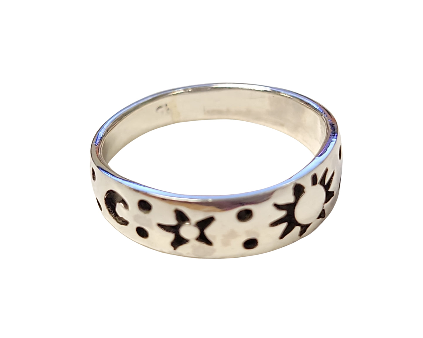 Zoe and Piper Celestial Sun, Moon and Stars Sterling Silver Band Ring, #6149