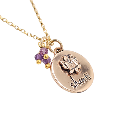 Limited Edition Pink Silver Shanti Lotus and Amethyst Bauble Necklace on a 20" Gold Fill Rolo Chain, #6703-pink