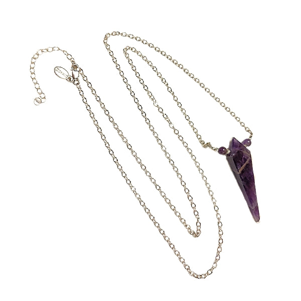 Limited Edition Amethyst Kite Shape Gemstone Focal Pendant Necklace in Sterling Silver Adjustable 26" - 28" #6903-ame