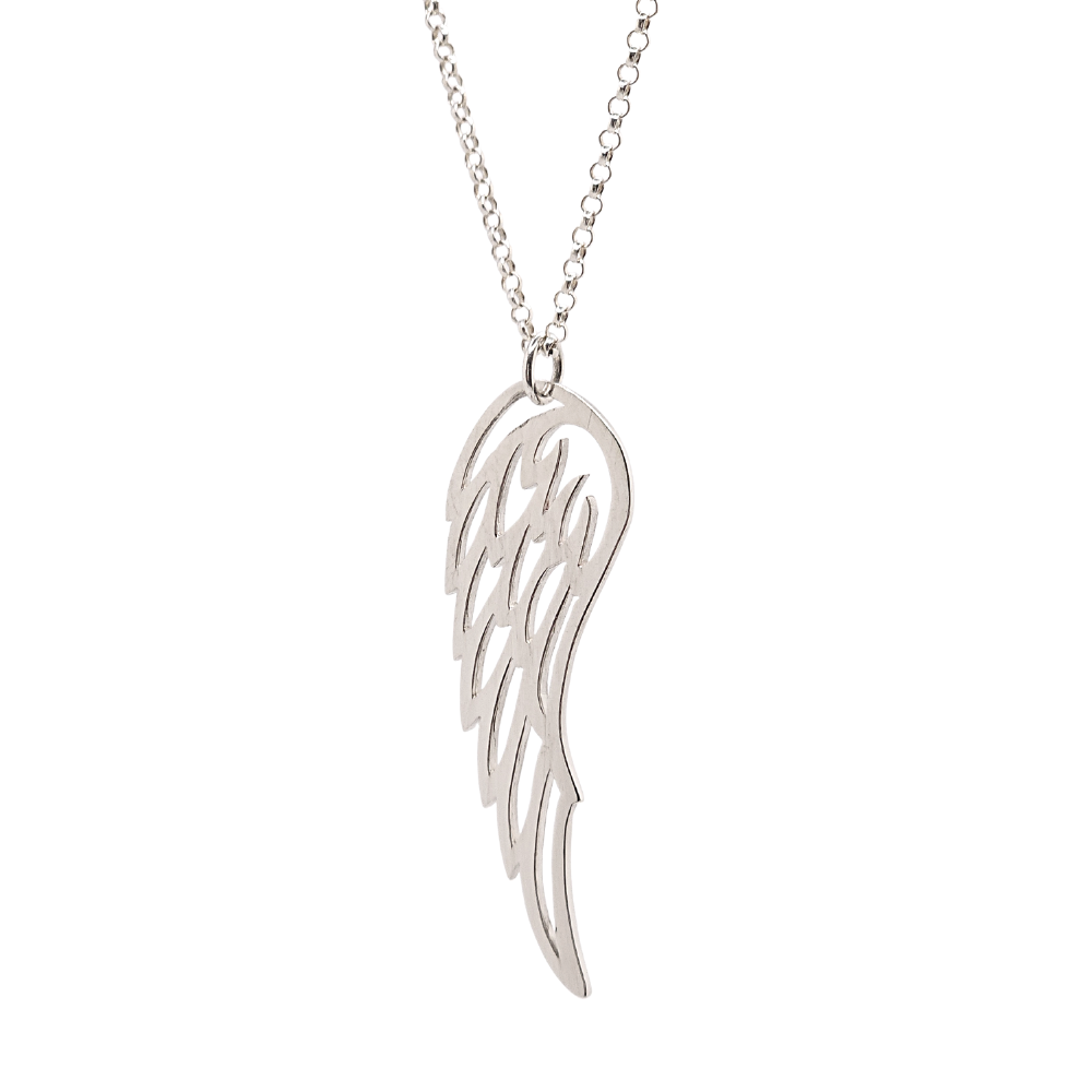 Large Detailed Angel Wing or Bird Wing Necklace in Sterling Silver 18", #8015