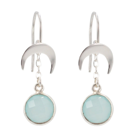 Crescent Moon and Blue Chalcedony Dangle Earrings, #6486-ss