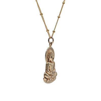 Detailed Sitting Young Buddha Necklace in Bronze on 20" Gold Chain, #7039-brz