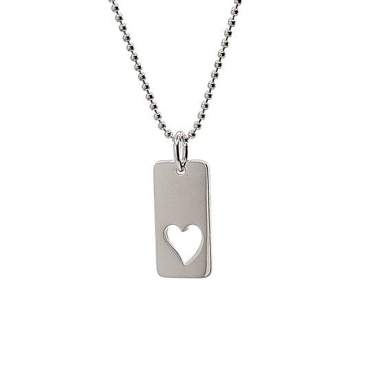 Cut Out Heart Tag Charm Pendant Necklace in Sterling Silver 18" Ball Chain, #8017