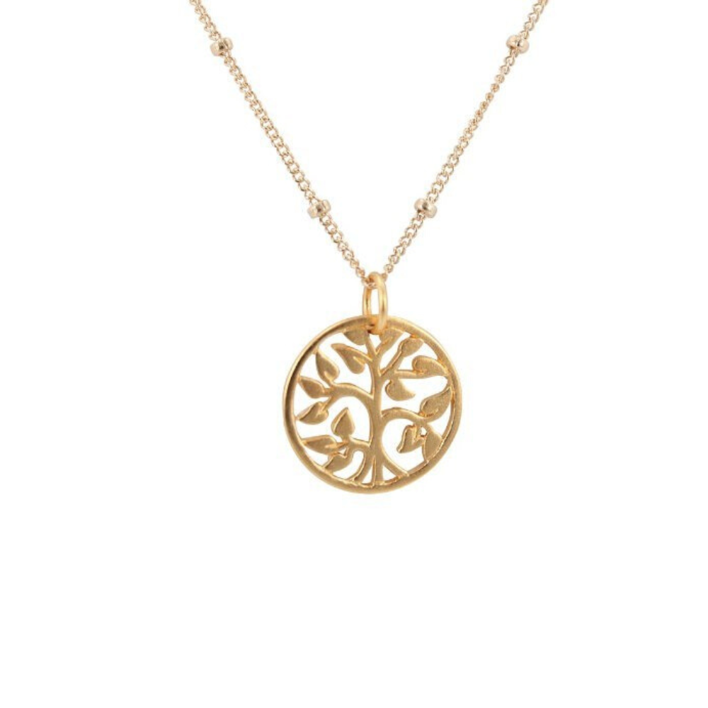 Round Cut Out Small Tree of Life Pendant in Bronze on 18" Gold Filled Chain Necklace, #7094