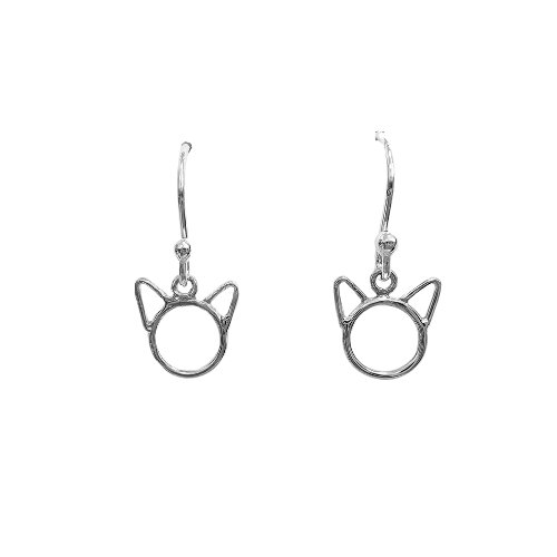 Small Cat Dangle Earrings In Sterling Silver, #6009