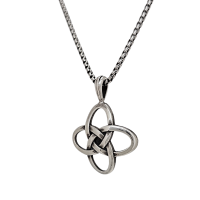 Celtic Love Knot Necklace in Sterling Silver on a 18"-24" Round Box Chain #8197