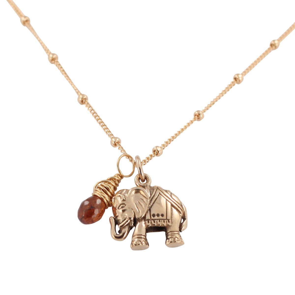 Elephant Necklace in Bronze with Sapphire Gemstone, #6714-brz