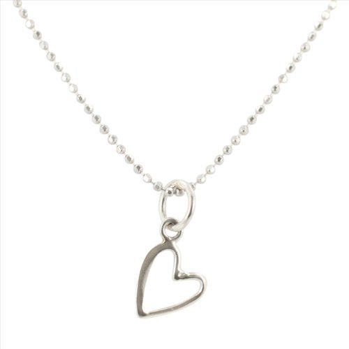 Tiny Open Heart Charm Necklace in Sterling Silver on 16" Rhodium Bead Chain for Teen Girls and Women, Great for Layering, #6985