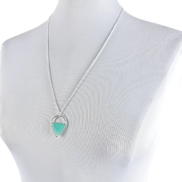 Limited Edition Aqua Chalcedony Gemstone Focal Pendant Necklace in Sterling Silver Adjustable 24" - 26" #6907