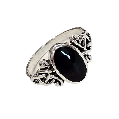 Zoe and Piper Black Onyx Oblong Sterling Silver Ring #6012