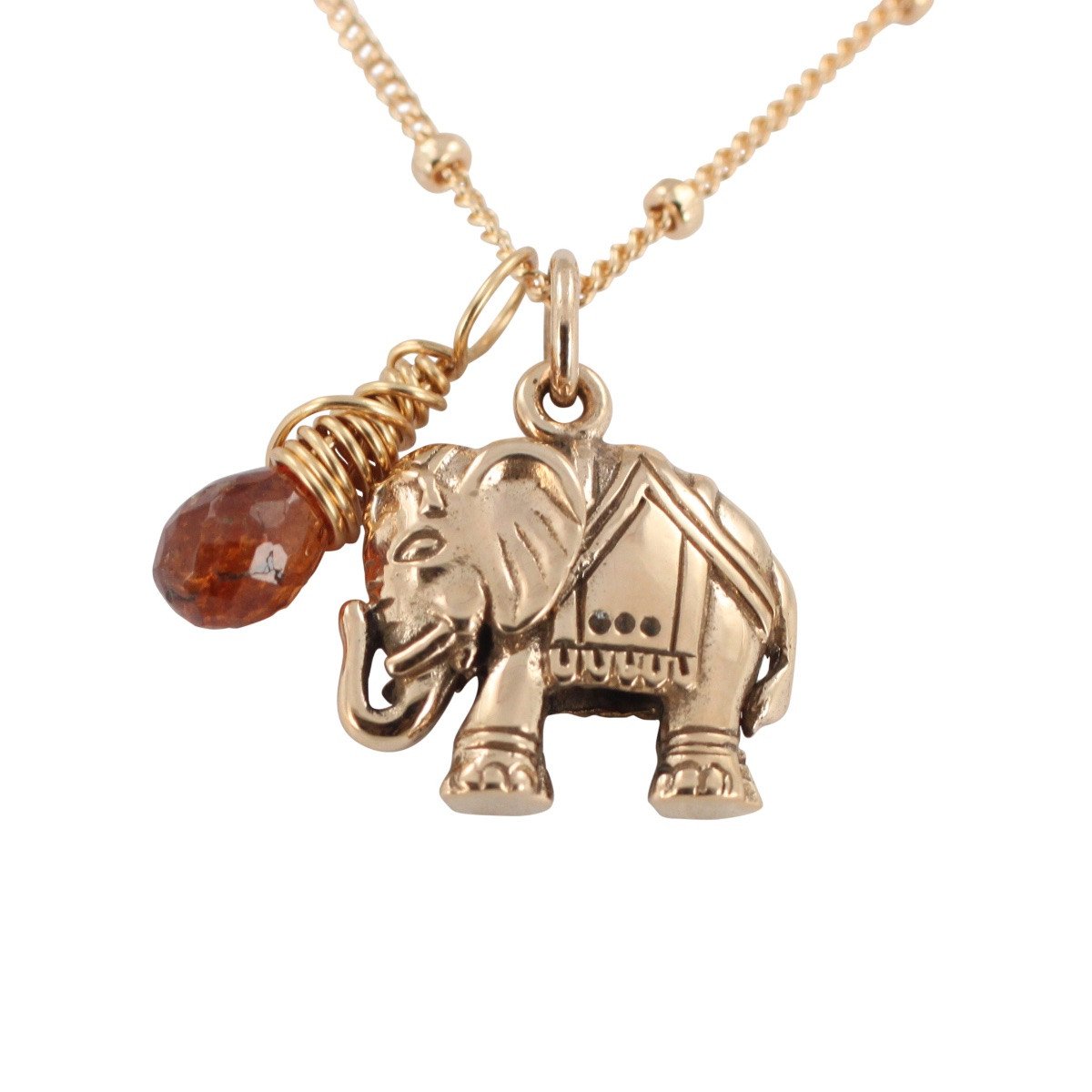 Elephant Necklace in Bronze with Sapphire Gemstone, #6714-brz