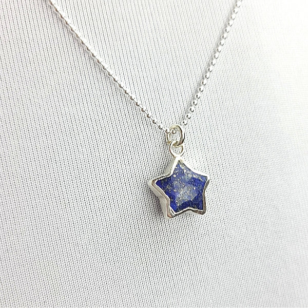 Star Shape Gemstone Necklace in Sterling Silver, Stone Choice, #6158-ss