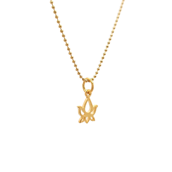 Tiny Cut Out Design Lotus Flower Pendant in 24K Gold Plate on a 16" or 18" Bead Chain, #8453