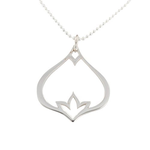 Lotus Petal Charm on 18 Inch 1mm Bead Chain Necklace in Sterling Silver, #6713