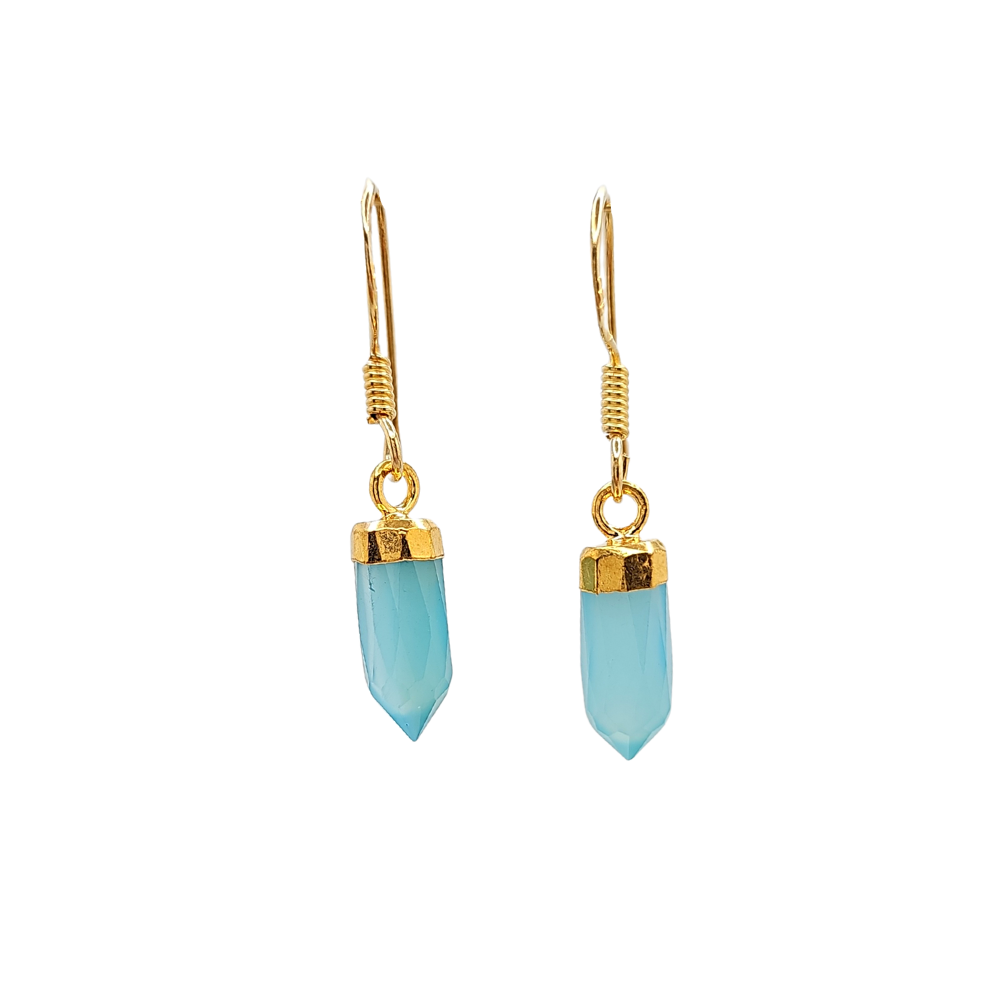 New Stones! Gold Gemstone Point Dangle Earrings , #6499-yg