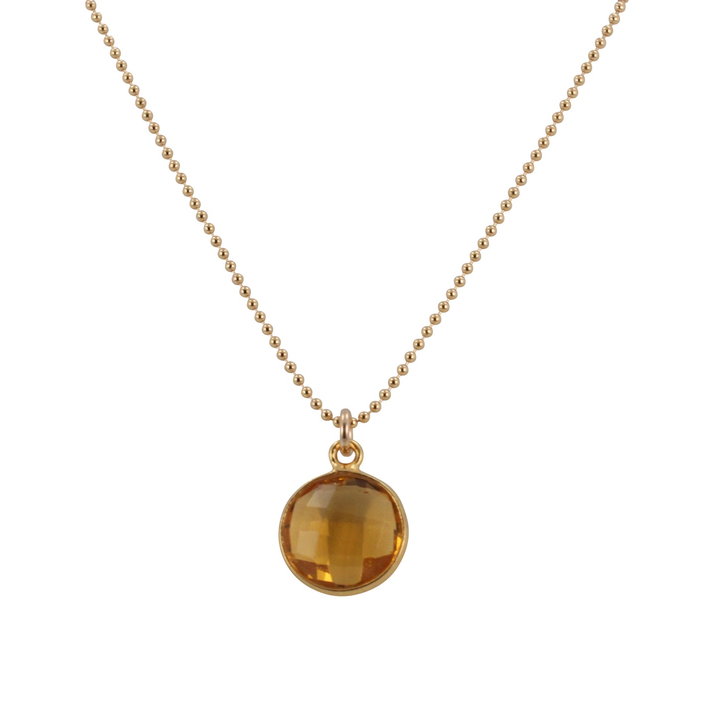 Round Gemstone Drop Necklace in Gold Plated Silver, #6409-yg