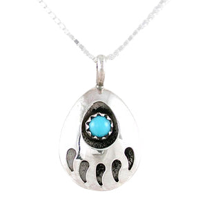 Medium Turquoise Sterling Silver Bear Paw 16", 18", 20", 24", 30" Necklace #8321