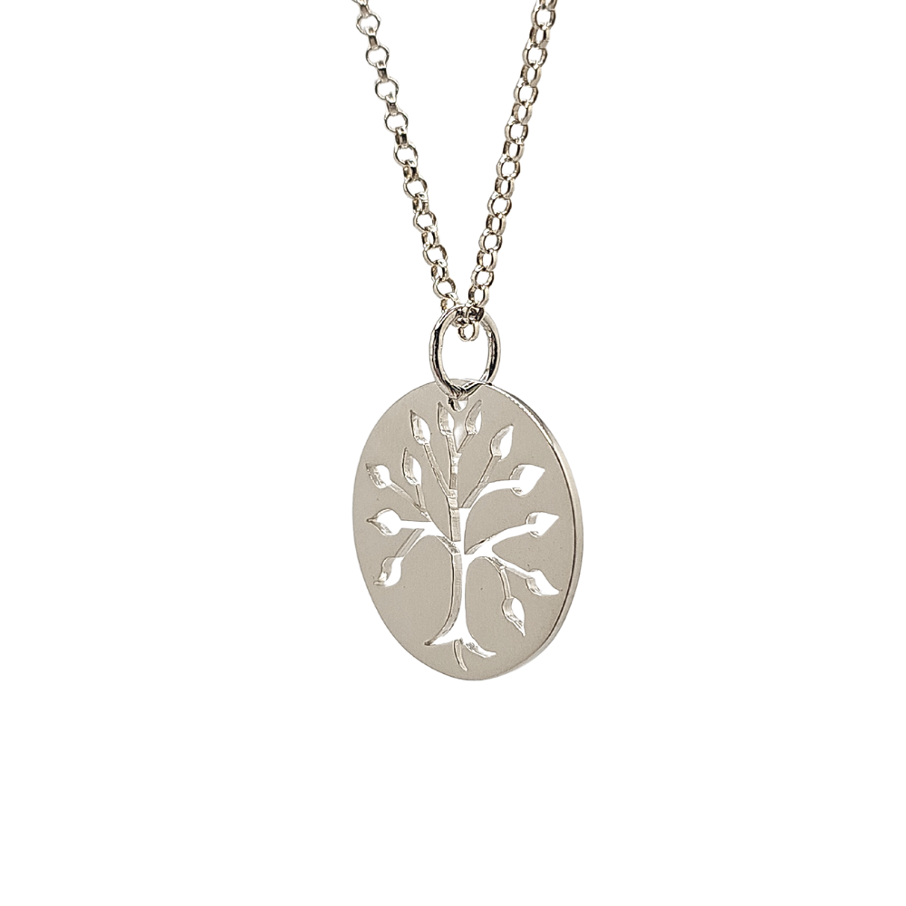 Large Cut Out Tree of Life Necklace in Sterling Silver on 18" Rolo Chain, #1110