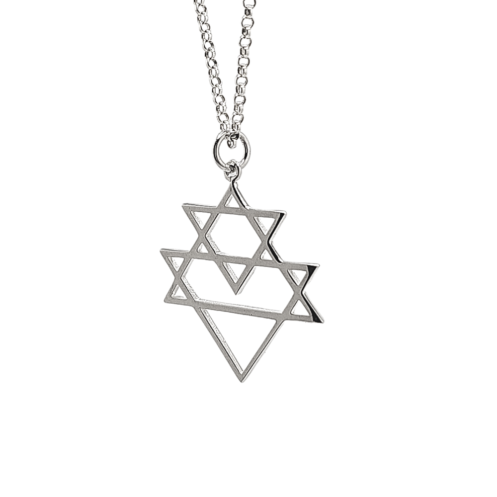 Sri Yantra Triangle Sterling Silver Necklace on a 20" Rolo Chain, #1108