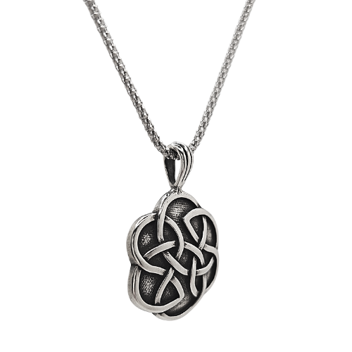 New chain! Round Shield of Destiny Celtic Knot Pendant in Sterling Silver on an 20", 22" or 24" Popcorn Chain for Men or Women, #8258P