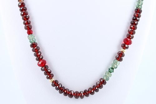 Mozambique Garnet, Green Apatite and Swarovski Crystal Gemstone Choker with Gold Vermeil Accents and Toggle, 7746