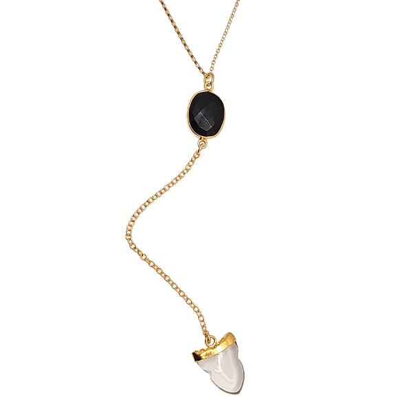 Limited Edition Gemstone Lariat Necklace, Onyx, Moonstone or Quartz #6408-yg