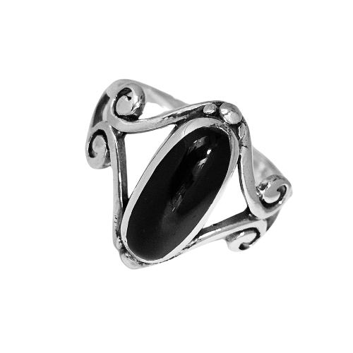 Zoe and Piper Black Onyx Oblong Sterling Silver Ring #6011