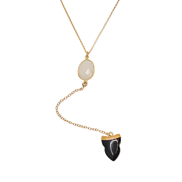 Limited Edition Gemstone Lariat Necklace, Onyx, Moonstone or Quartz #6408-yg