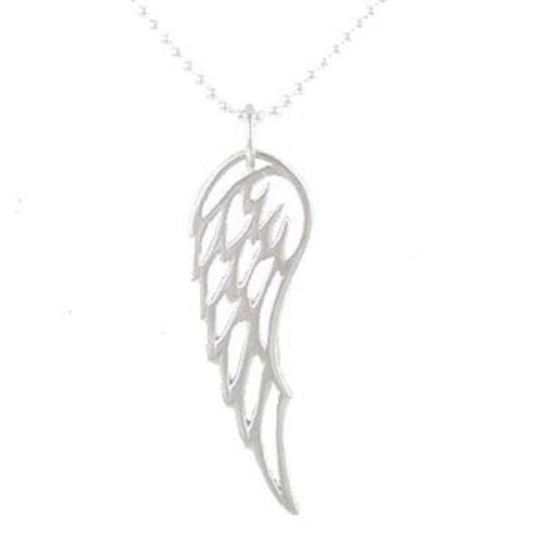 Large Angel Wing Pendant in Sterling Silver on a 24" Sterling Bead Chain, #8007