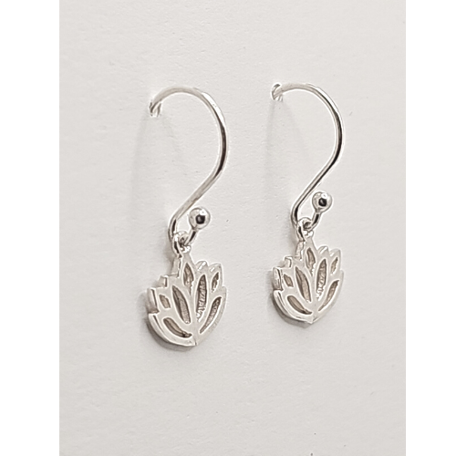 New! Small Blooming Lotus Dangle Earrings in Sterling Silver #9008