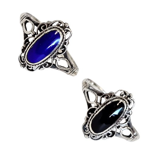 Zoe and Piper Dainty Oval Lapis or Onyx Sterling Silver Ring #6014