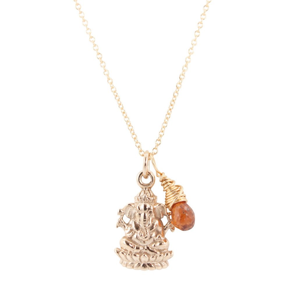 NEW! 24k Gold Ganesh Necklace with Sapphire Briolette, #6853-yg