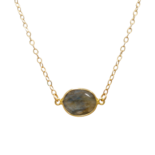 New! Labradorite Pendant on Gold Fill Link Chain Necklace in Adjustable Lengths, #6154-yg