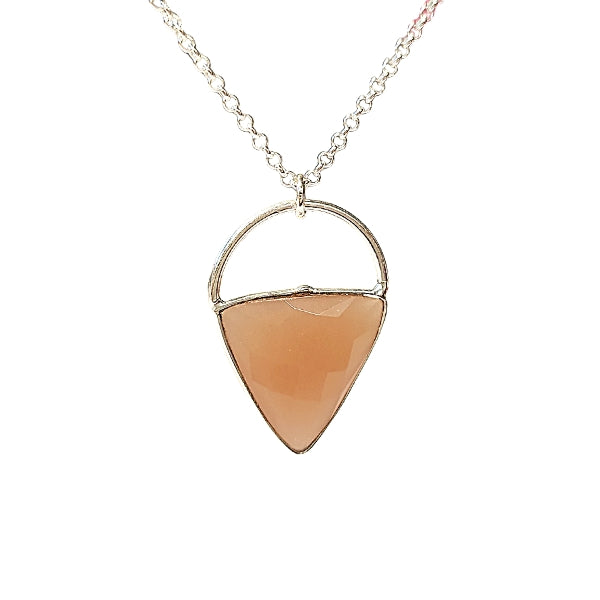 Limited Edition Peach Moonstone Gemstone Focal Pendant Necklace in Sterling Silver Adjustable 24" - 26" #6907