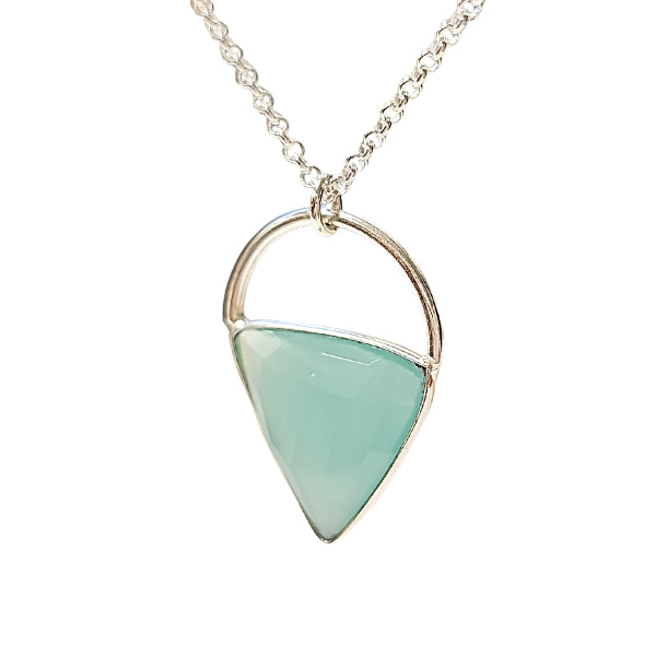 Limited Edition Aqua Chalcedony Gemstone Focal Pendant Necklace in Sterling Silver Adjustable 24" - 26" #6907