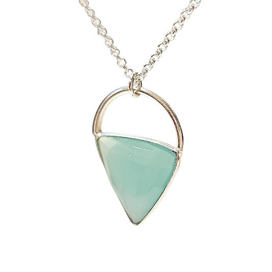 Limited Edition Aqua Chalcedony Gemstone Focal Pendant Necklace in Sterling Silver Adjustable 24" - 26" #6907