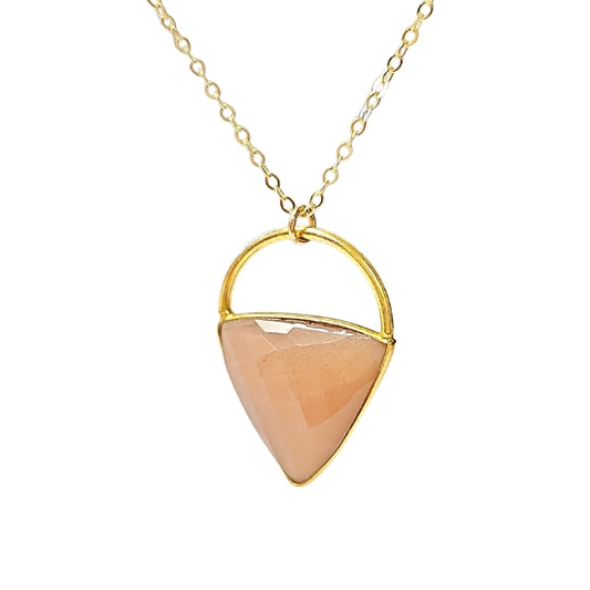 Limited Edition Peach Moonstone Gemstone Focal Pendant Necklace in Gold Vermeil On Adjustable 24" - 26" Chain, #6907-yg