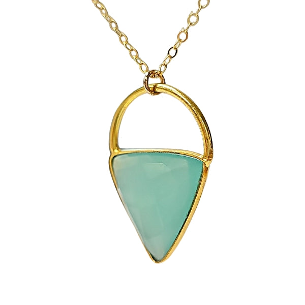 Limited Edition Aqua Chalcedony Gemstone Focal Pendant Necklace in Gold Vermeil Adjustable 24" - 26" Chain, #6907