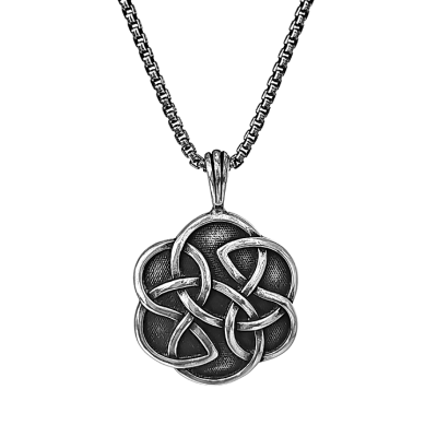 Round Shield of Destiny Celtic Knot Pendant in Sterling Silver on an 18", 20" or 24" Oxidized Box Chain for Men, #8258