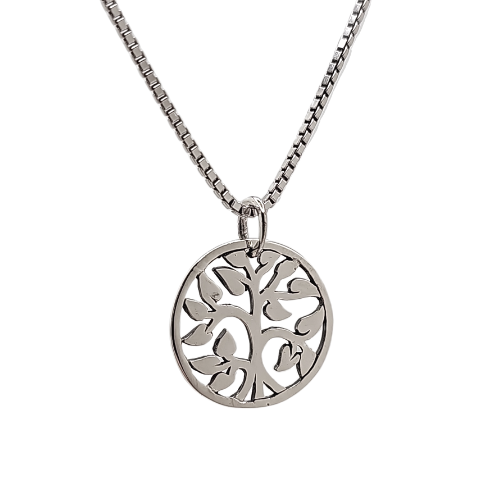 Round Small Tree of Life Necklace Bead or Box Chain, #7089-ss